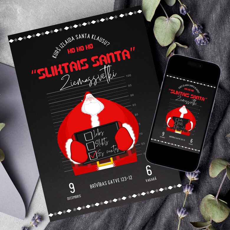 "Sliktais Santa" Ziemassvētku ballītes digitāls ielūgums